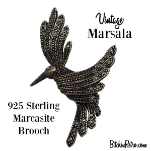 Marsala 925 Sterling Silver Marcasite Hummingbird Brooch