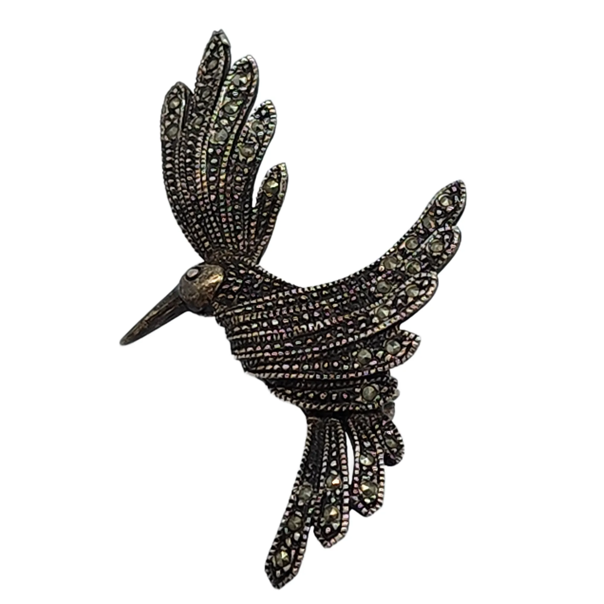 Marsala 925 Sterling Silver Marcasite Hummingbird Brooch