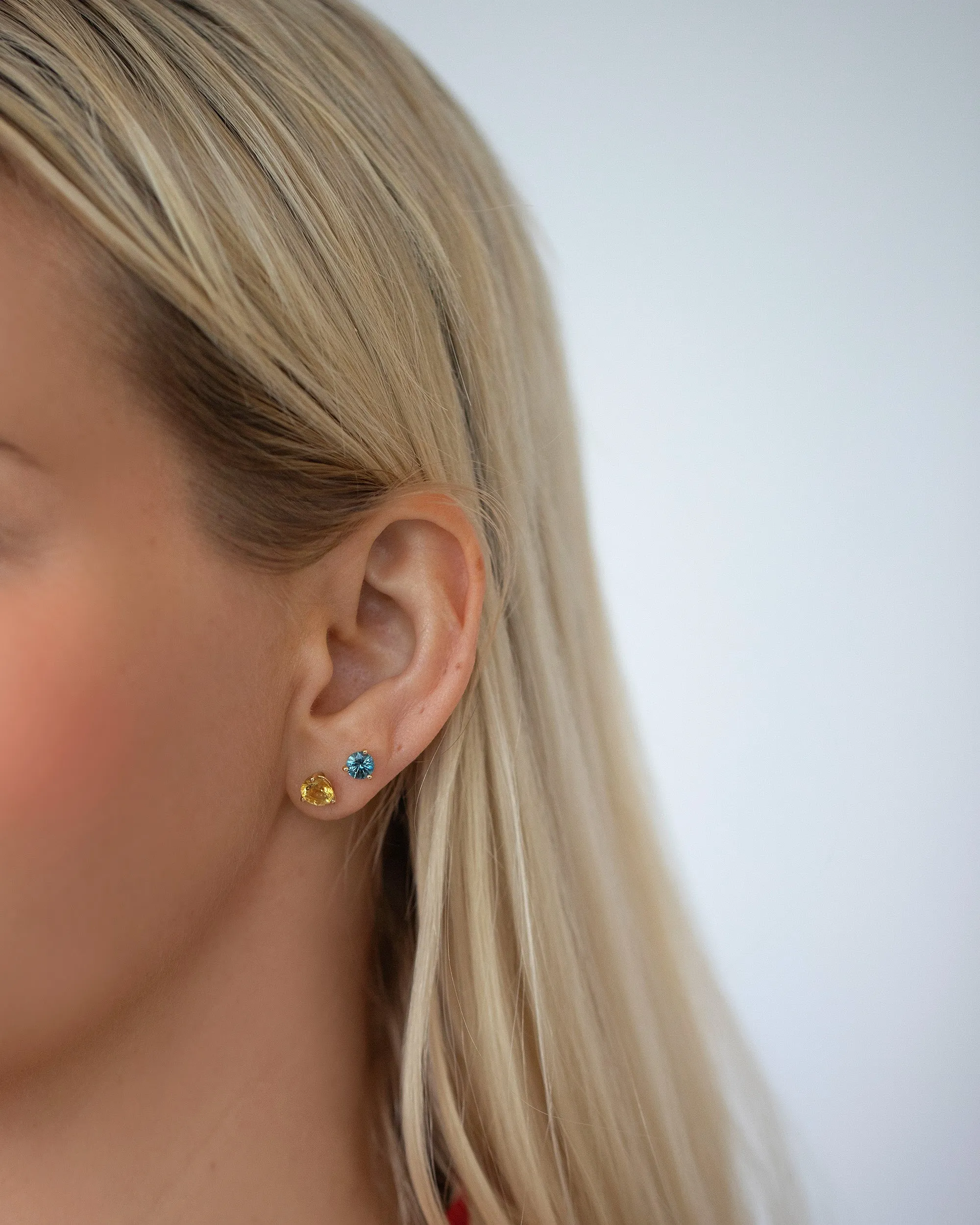 Martini Stud Earrings - Petite Blue & Yellow sapphire