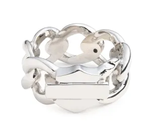 Men's Bar and Shield Curb Chain Ring - Silver