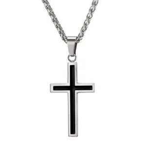 Men's Golden Cross Necklace Silver Retro Pendant