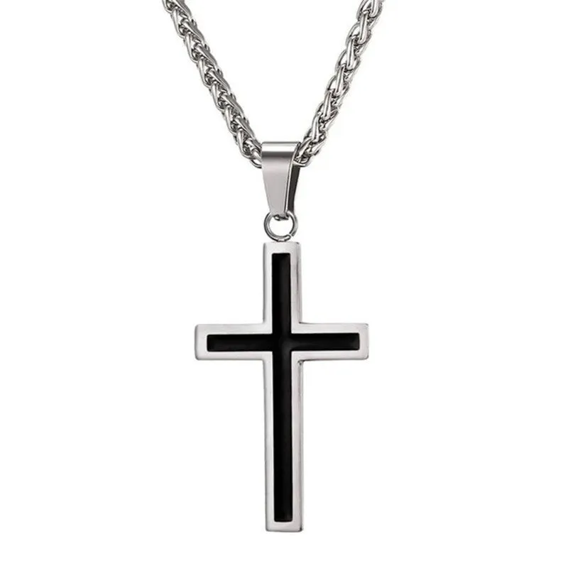 Men's Golden Cross Necklace Silver Retro Pendant