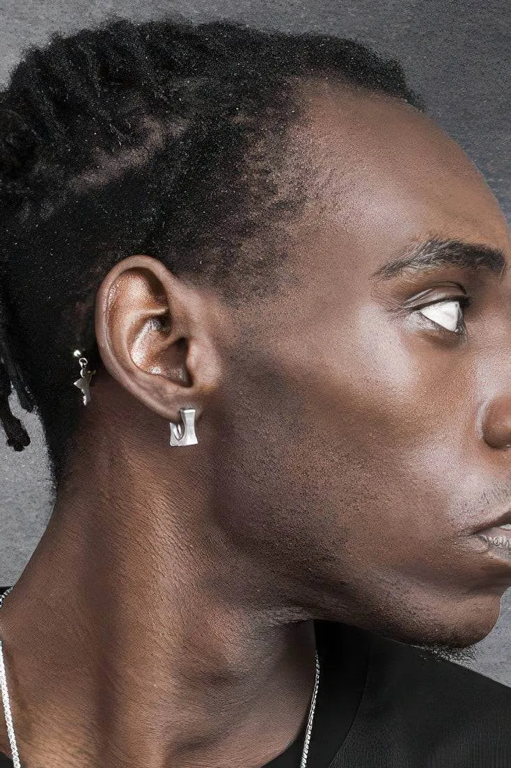 Men's Square Sterling Silver Earrings - Trendy Minimalist Design