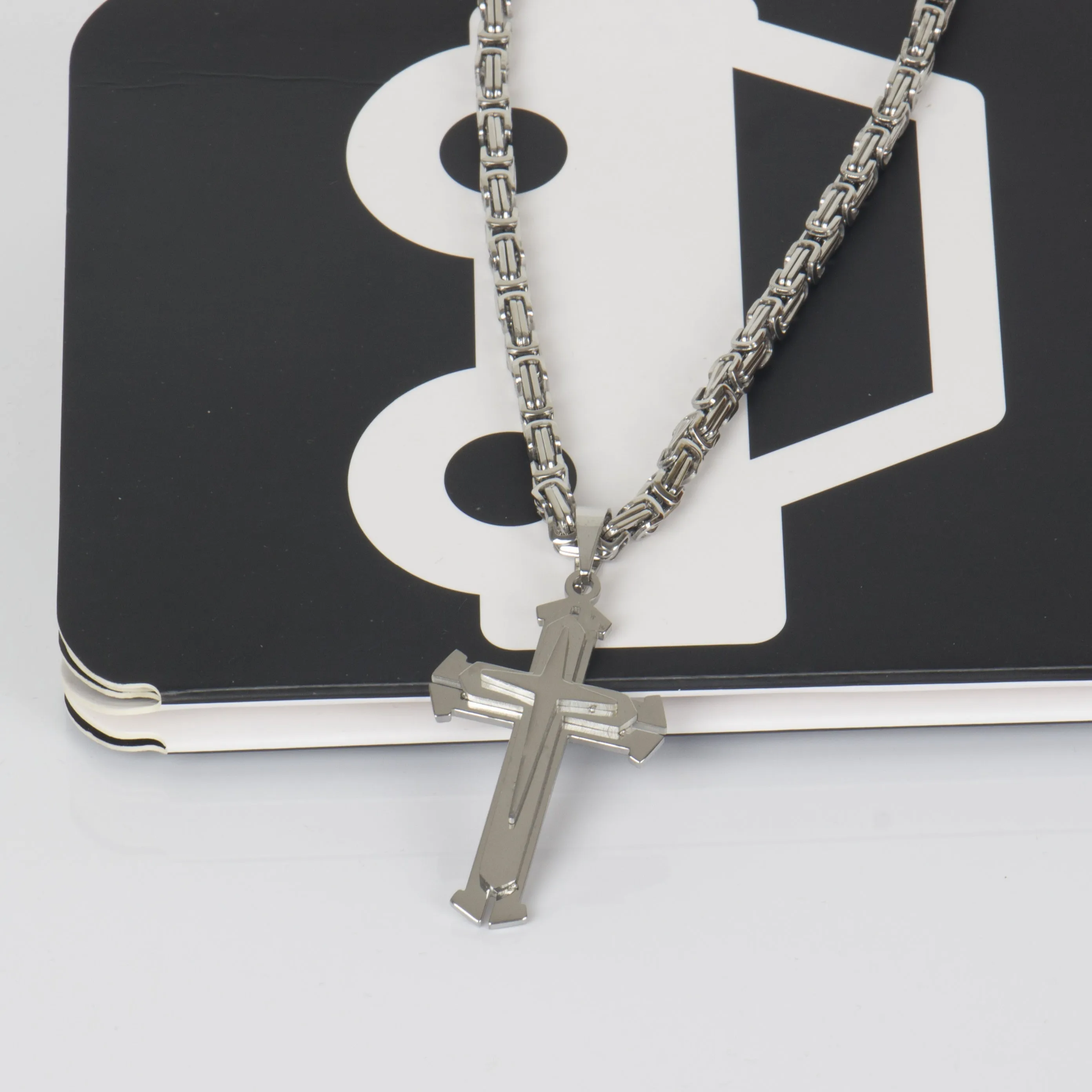 Men's Triple Layer Stainless Steel Cross Pendant Necklace Punk Hip Hop Style