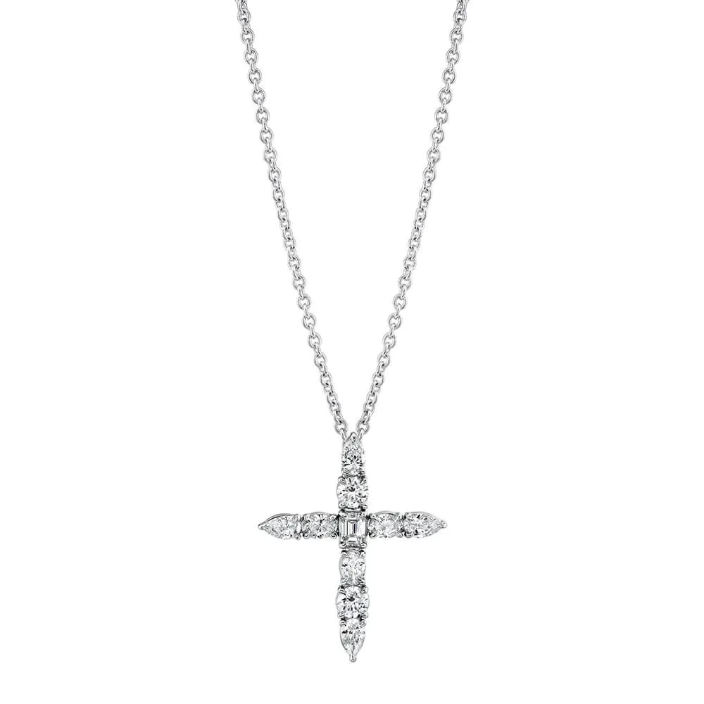 Michael M 18K White Gold Diamond Montage Cross Pendant P408