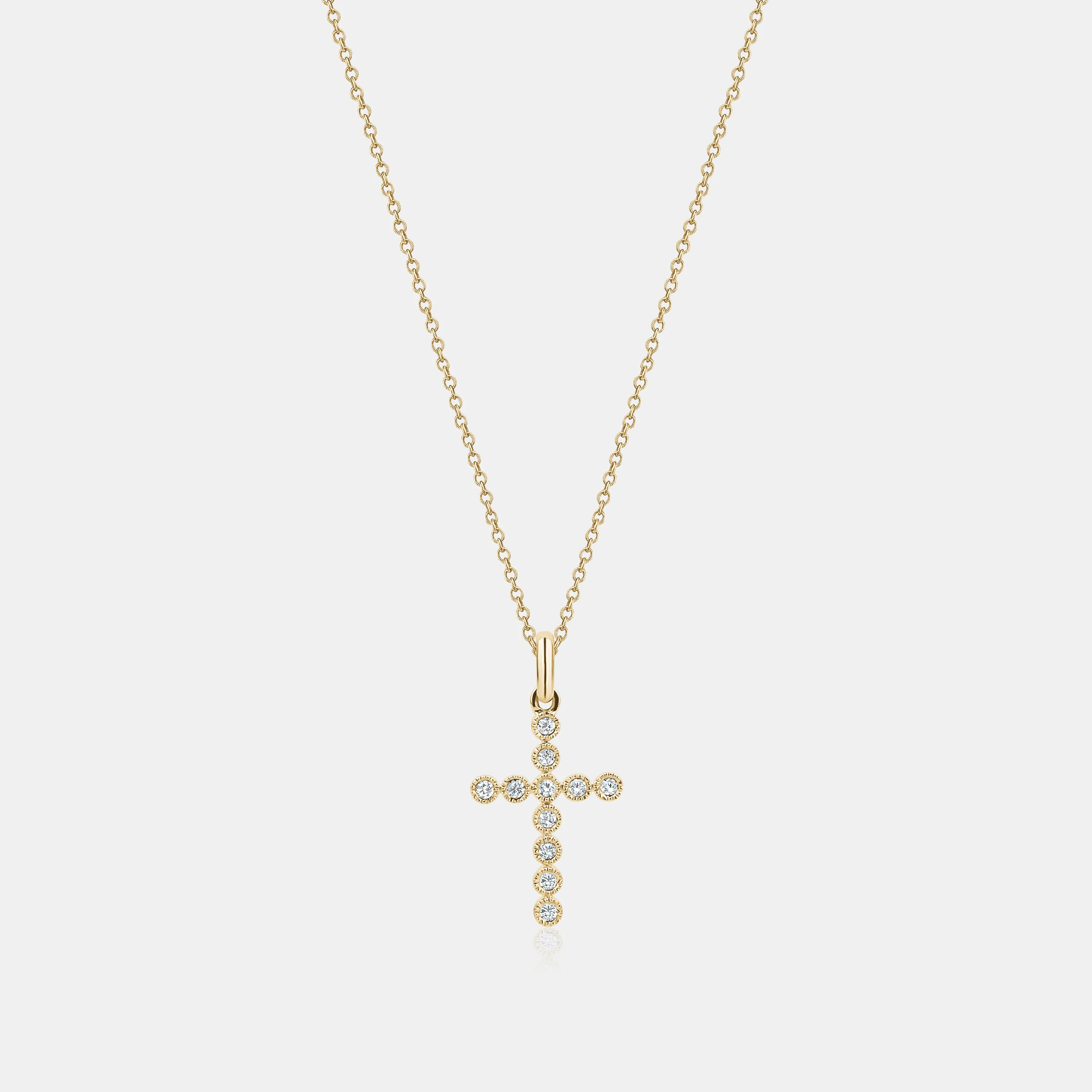 Mini Diamond Milgrain Bezel Cross Necklace