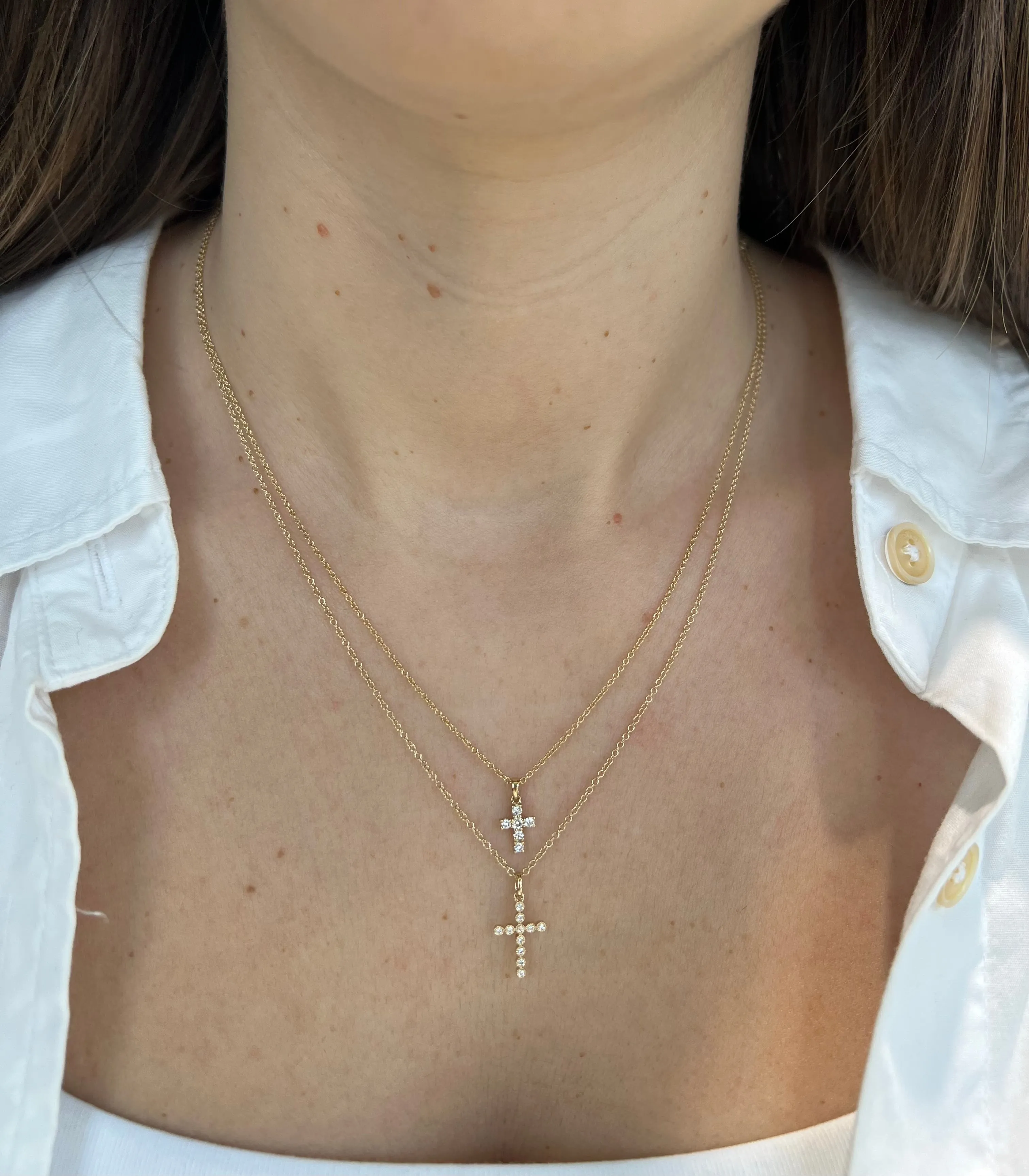 Mini Diamond Milgrain Bezel Cross Necklace