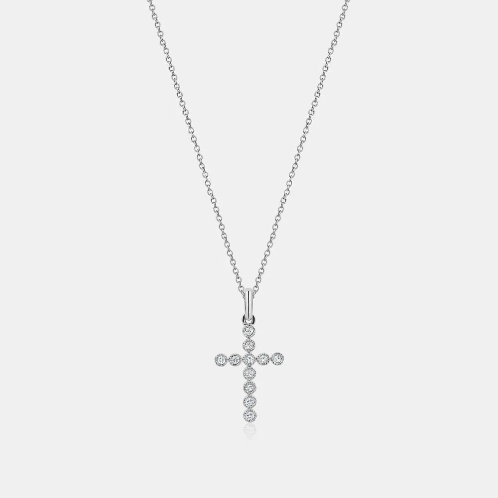 Mini Diamond Milgrain Bezel Cross Necklace
