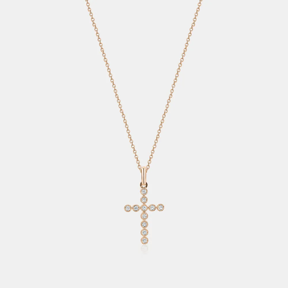 Mini Diamond Milgrain Bezel Cross Necklace