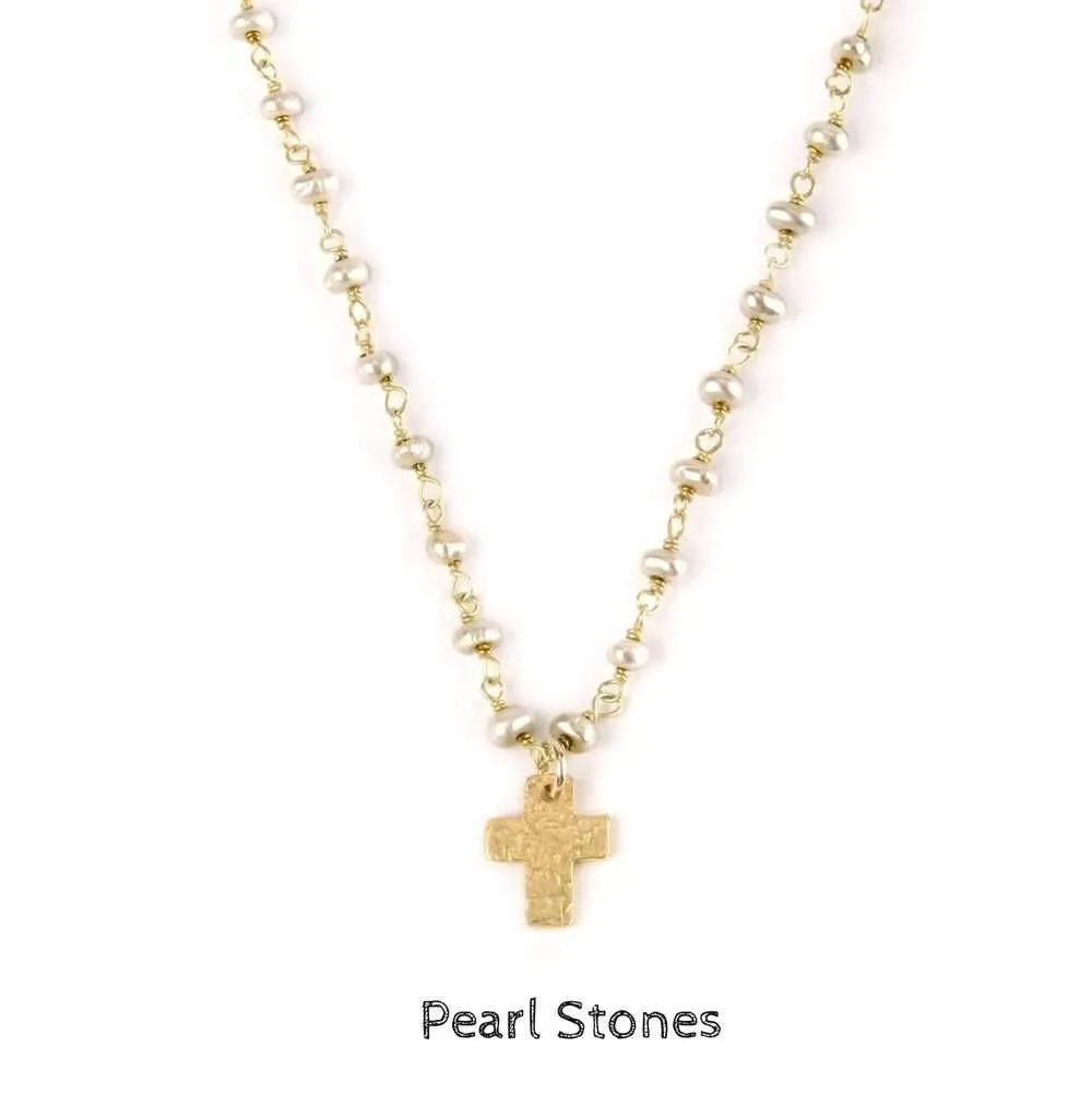 Mini Hammered Gold Cross Necklace