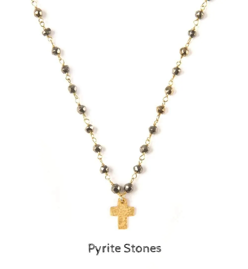 Mini Hammered Gold Cross Necklace
