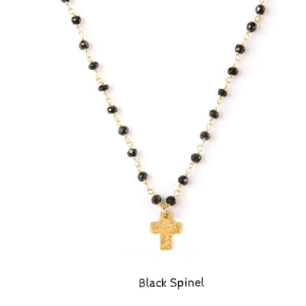 Mini Hammered Gold Cross Necklace