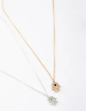Mixed Metal Diamante Fatima Necklace Pack