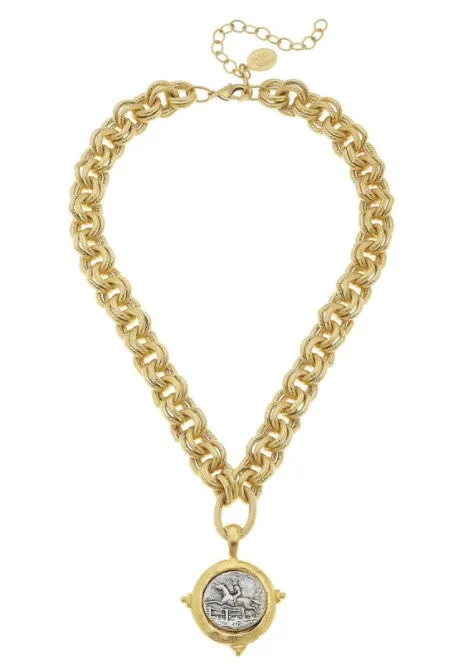 Mixed Metal Equestrian Intaglio Necklace
