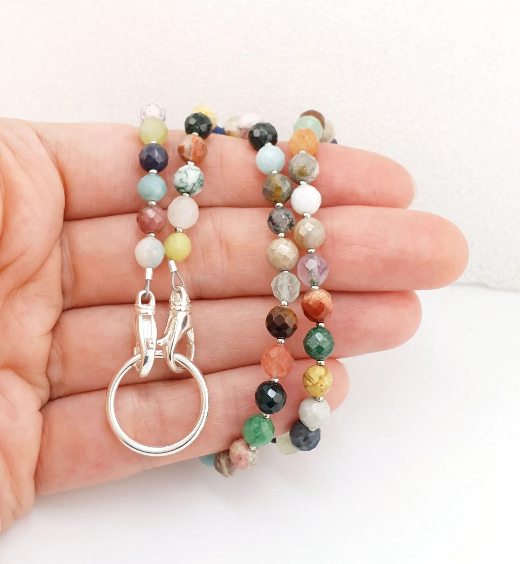 Multicolor Fancy Jasper Faceted Bead Eyeglass Necklace/Eyeglass Chain