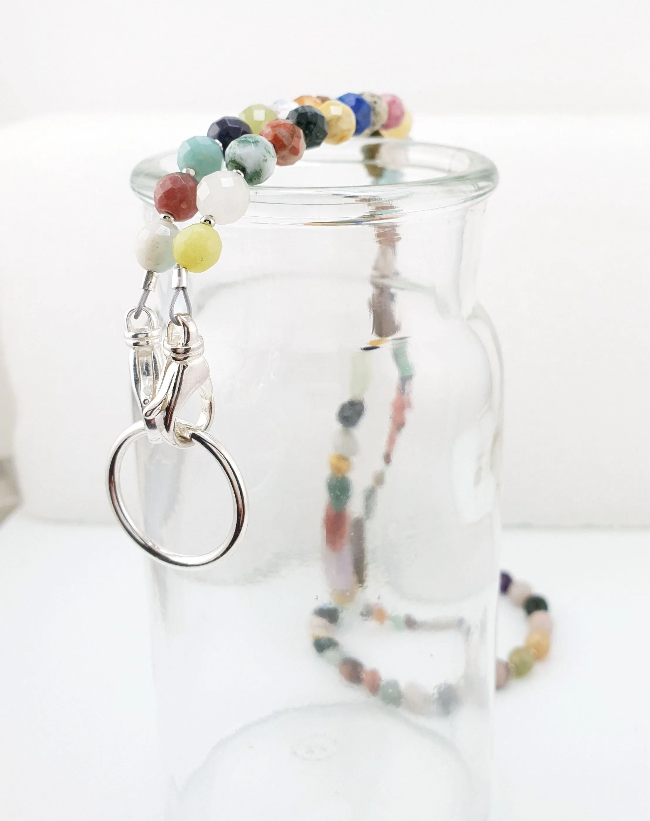Multicolor Fancy Jasper Faceted Bead Eyeglass Necklace/Eyeglass Chain