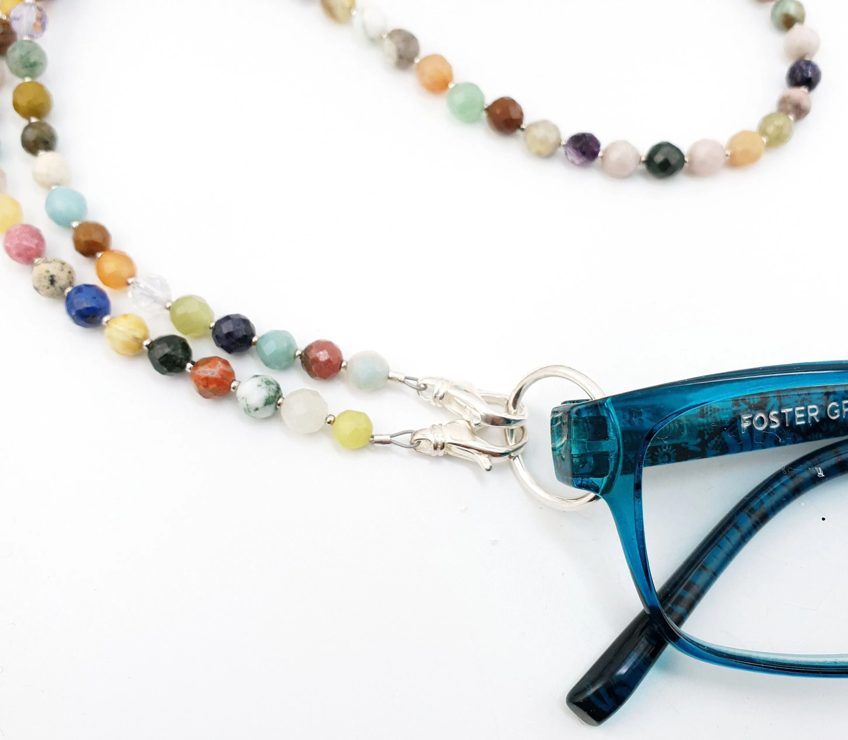 Multicolor Fancy Jasper Faceted Bead Eyeglass Necklace/Eyeglass Chain