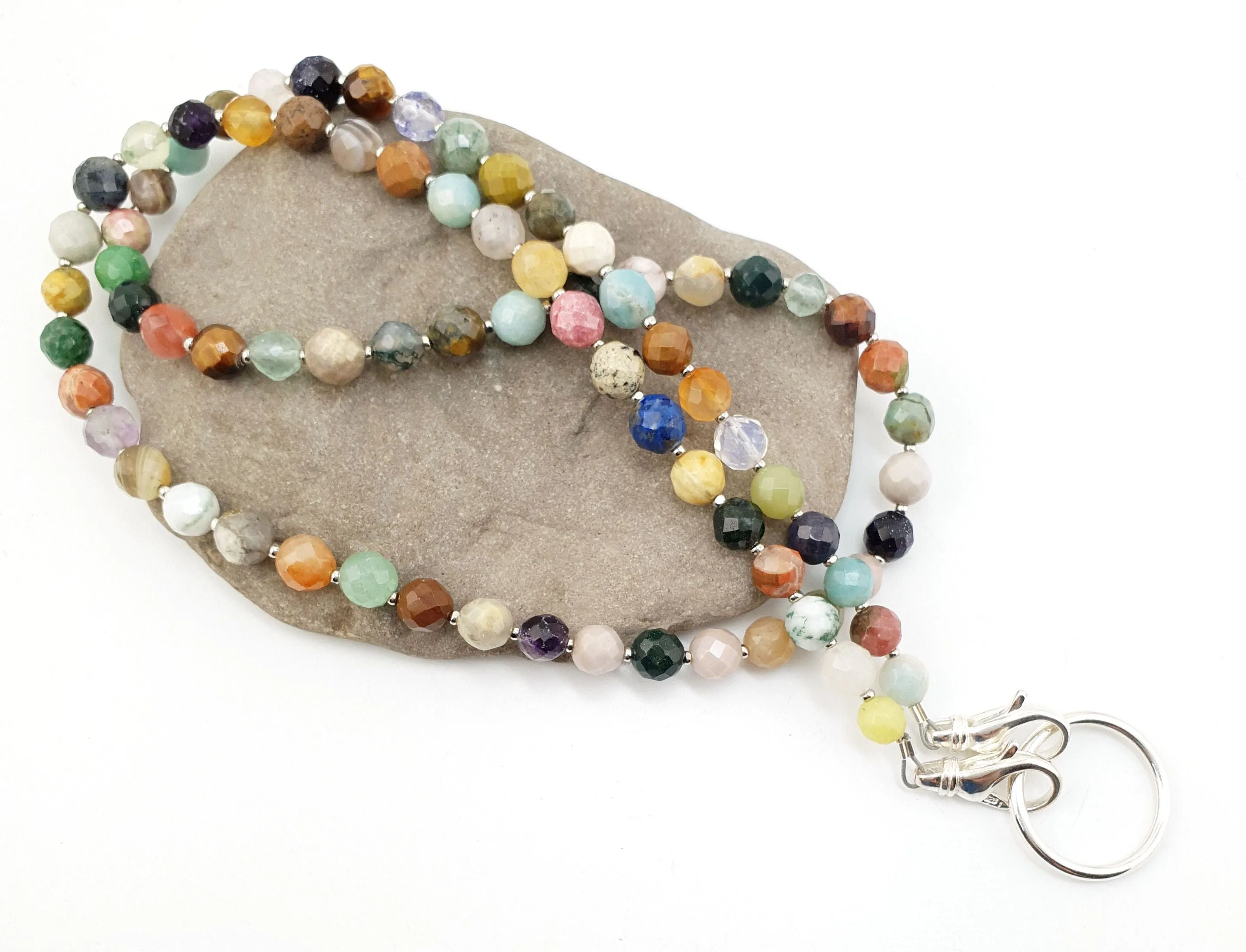 Multicolor Fancy Jasper Faceted Bead Eyeglass Necklace/Eyeglass Chain