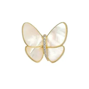 Natural Sea Shell Butterfly Copper Micro-Set Zircon Brooch Pin