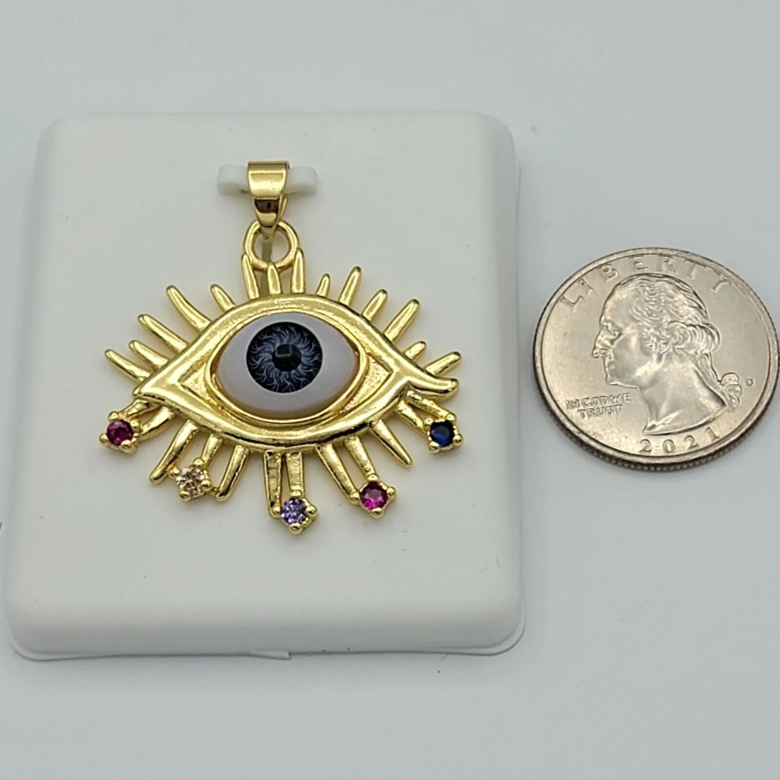 Necklaces - 14K Gold Plated. Blue Eye Pendant & Chain.