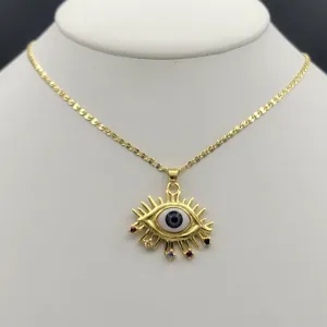 Necklaces - 14K Gold Plated. Blue Eye Pendant & Chain.