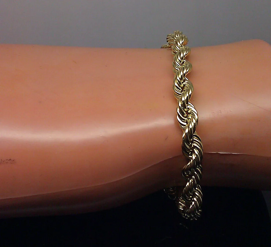 New 10K Real Gold Men Ladies Yellow Rope Bracelet 6mm 8 Inch Sale