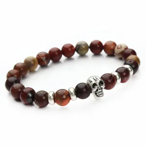 New fashion natural stones skull bracelet Lava stone beads and tiger eye stone beads men bracelet