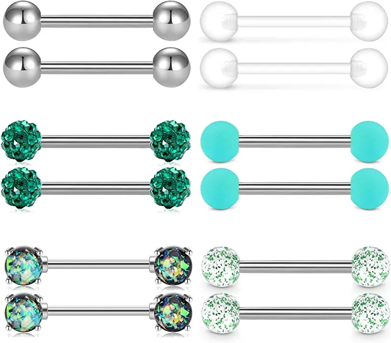 New MODRSA Nipple Rings 14G Nipplerings Piercing Women Surgical Steel Nipple Jewelry for Women Viper Tongue Nipple Piercing Bar Flexible Retainer 5/8" 16mm 14mm 9/16"