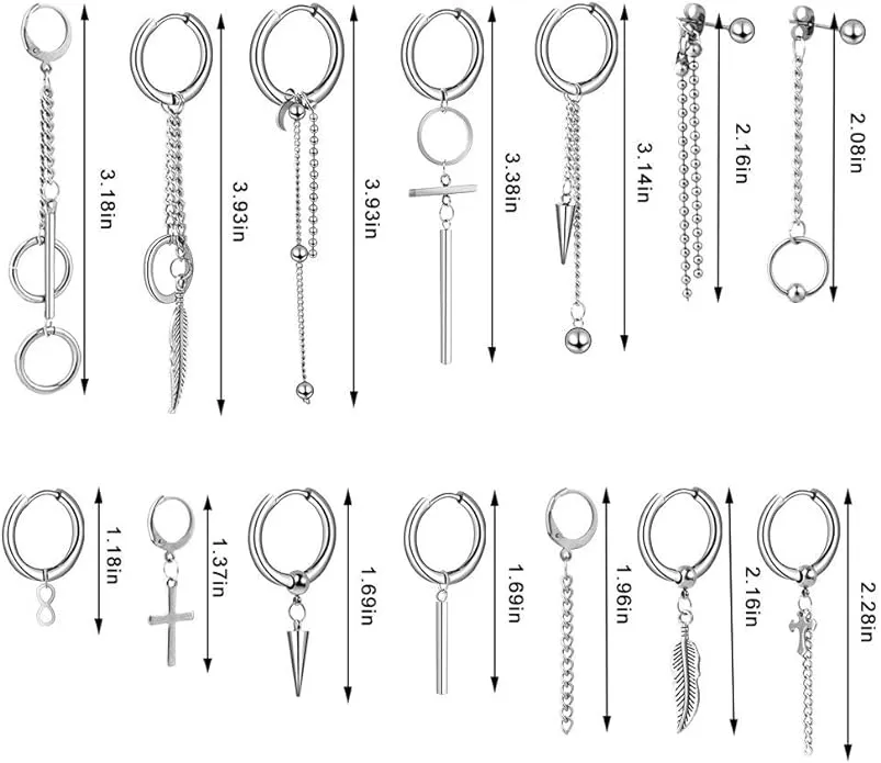 New ONESING 20 Pcs Men Earrings Dangle Earrings for Men Stainless Steel Hoop Earrings for Men & Women