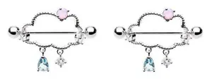 Nipple rings Only Happy when it Rains Gem Drop Dangle Shield Ring Raindrop Storm