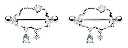 Nipple rings Only Happy when it Rains Gem Drop Dangle Shield Ring Raindrop Storm