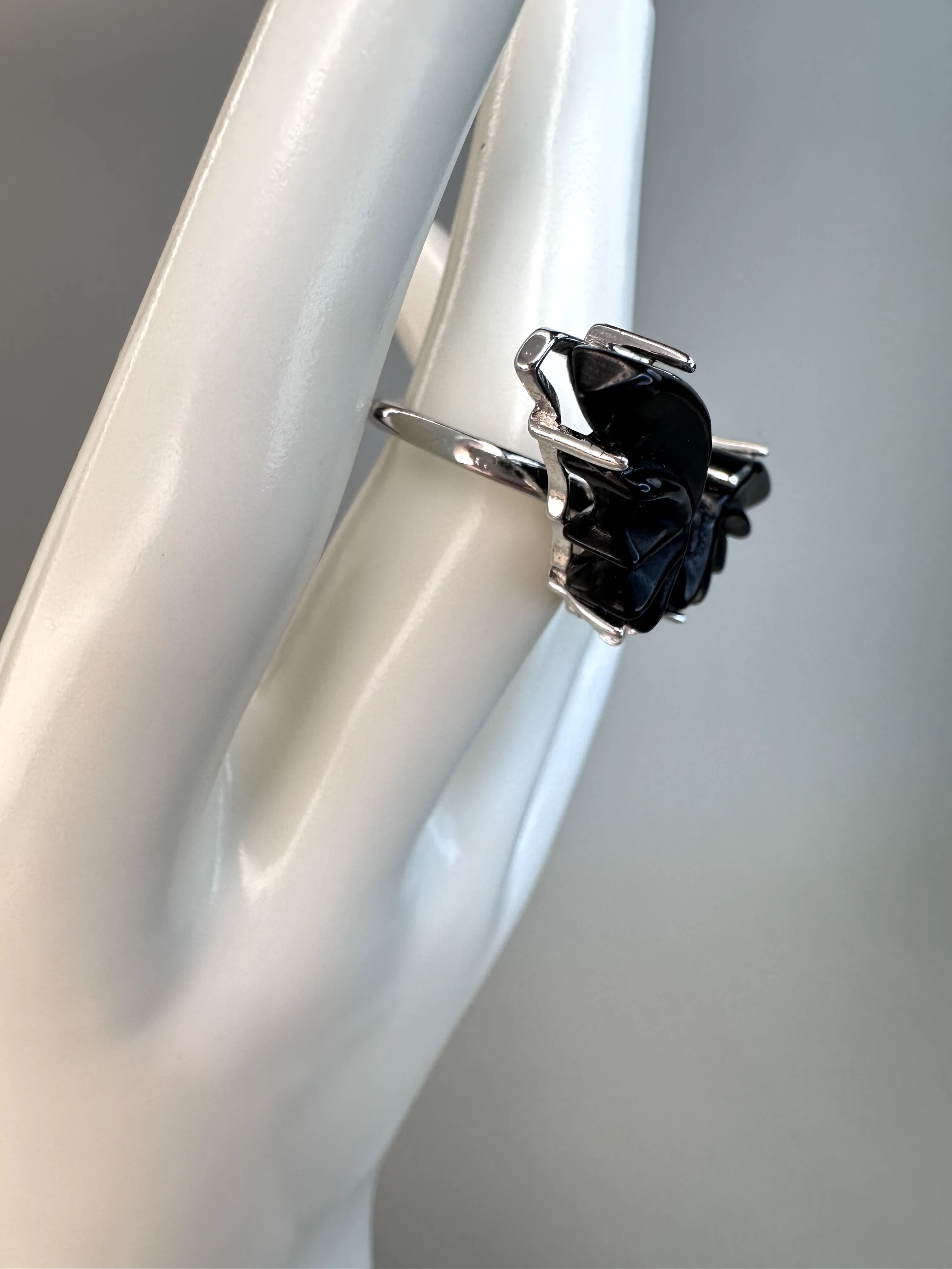 Obsidian Bat Ring  | Adjustable | Silver Plated