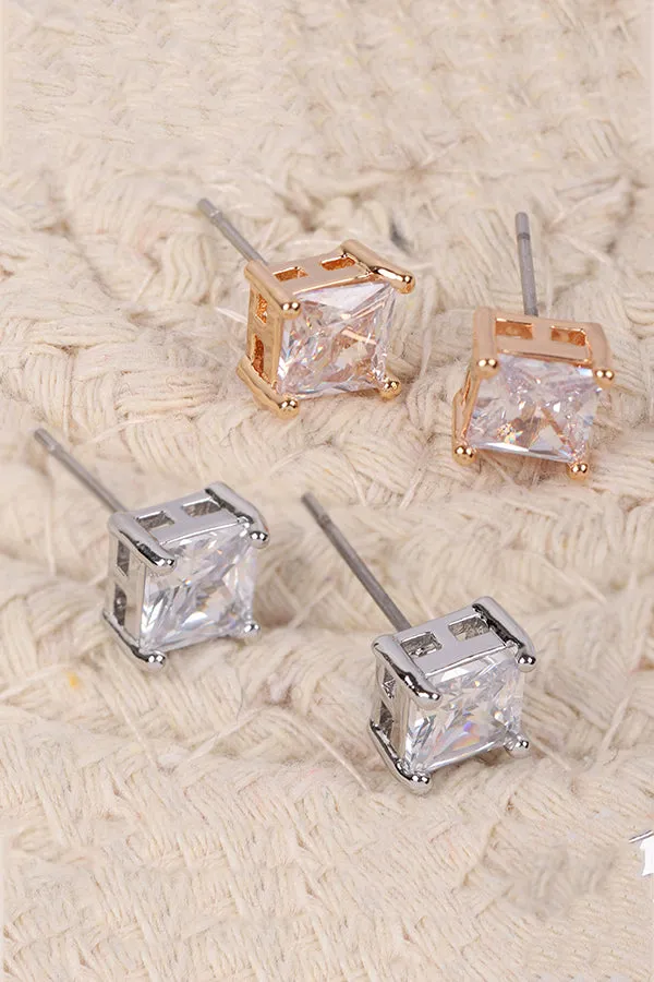 ORG 6MM SQUARE CUBIC ZIRCONIA STUD EARRINGS