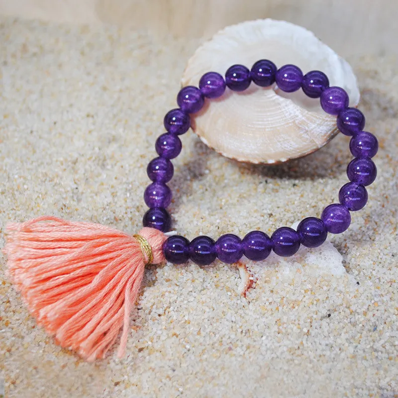Original Design Color Natural Stone Bracelet Cotton Line Tassel Beach Sand Wind Elastic Rope Bracelet