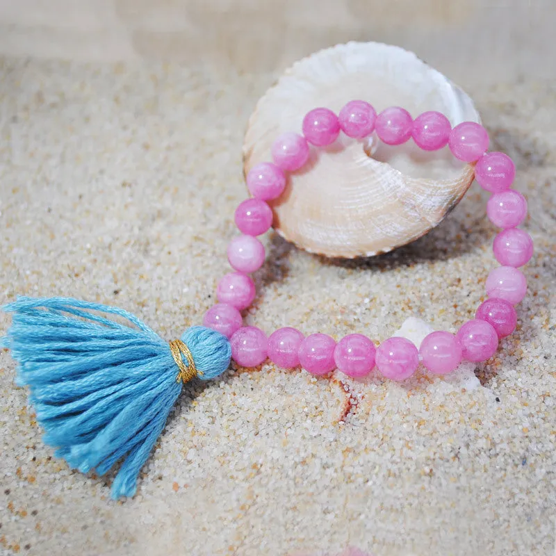 Original Design Color Natural Stone Bracelet Cotton Line Tassel Beach Sand Wind Elastic Rope Bracelet