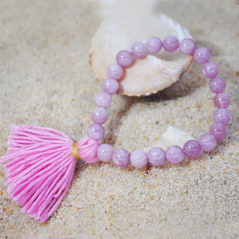 Original Design Color Natural Stone Bracelet Cotton Line Tassel Beach Sand Wind Elastic Rope Bracelet