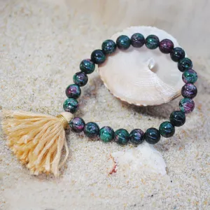Original Design Color Natural Stone Bracelet Cotton Line Tassel Beach Sand Wind Elastic Rope Bracelet