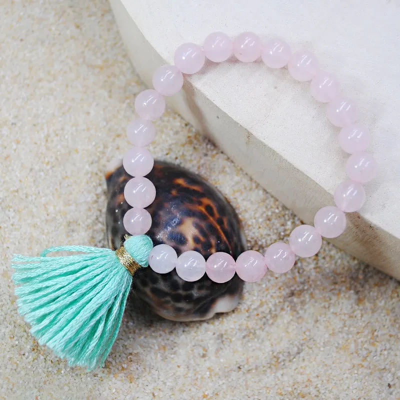 Original Design Color Natural Stone Bracelet Cotton Line Tassel Beach Sand Wind Elastic Rope Bracelet