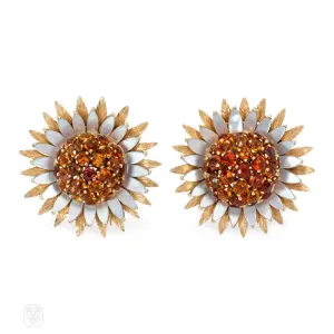 Pair of citrine flower brooches