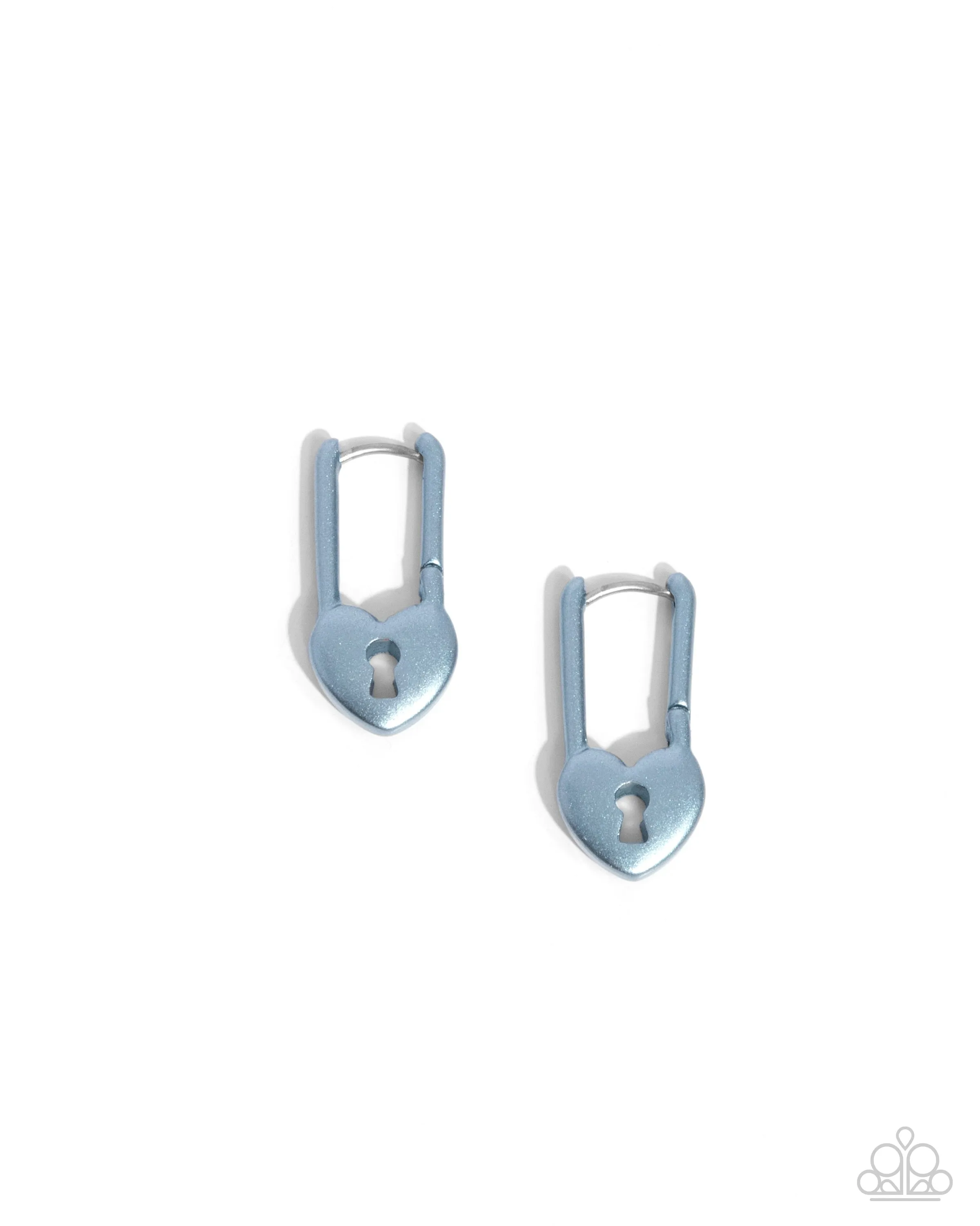 Pampered Padlock - Blue - Metallic Heart Paparazzi Hinge Hoop Earrings