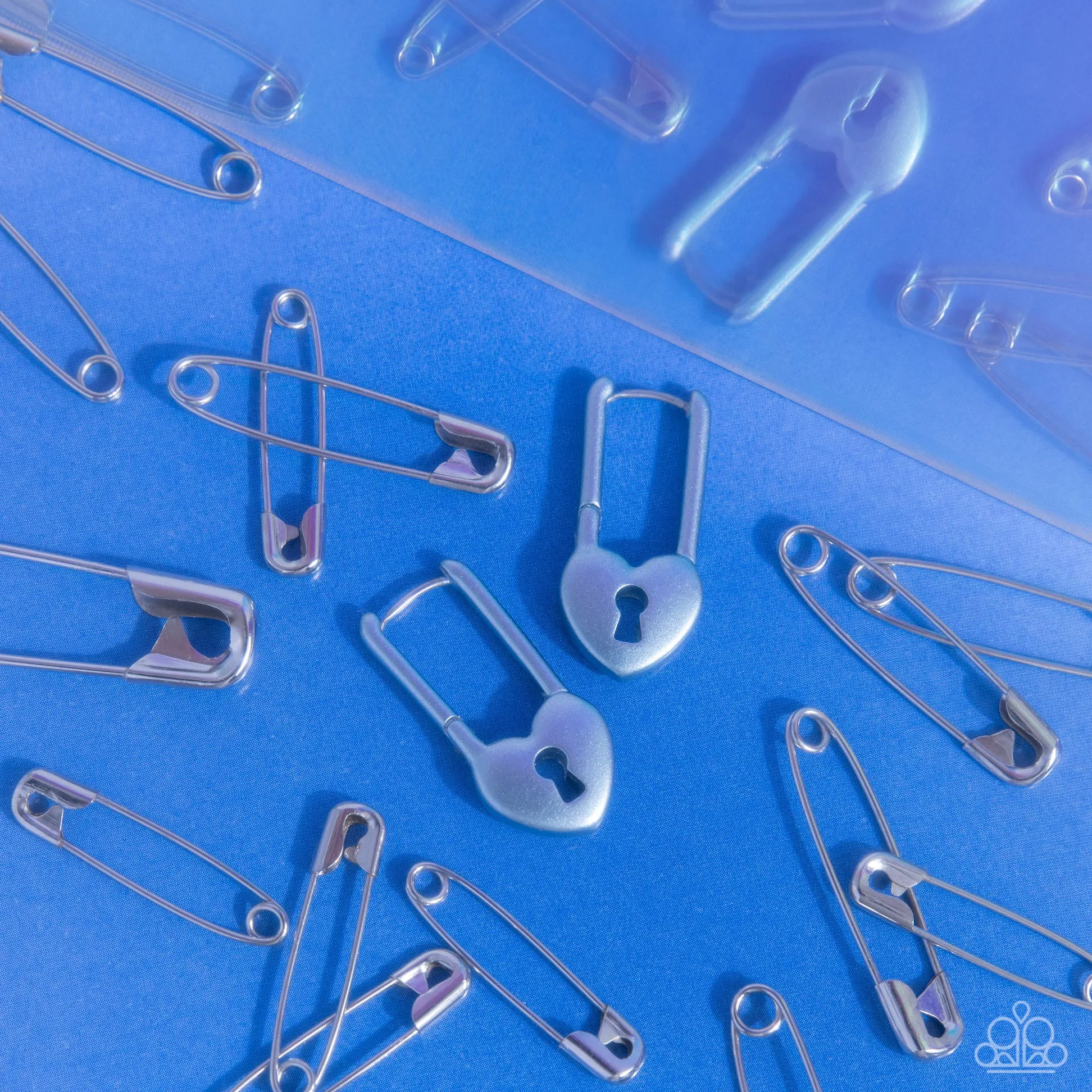 Pampered Padlock - Blue - Metallic Heart Paparazzi Hinge Hoop Earrings