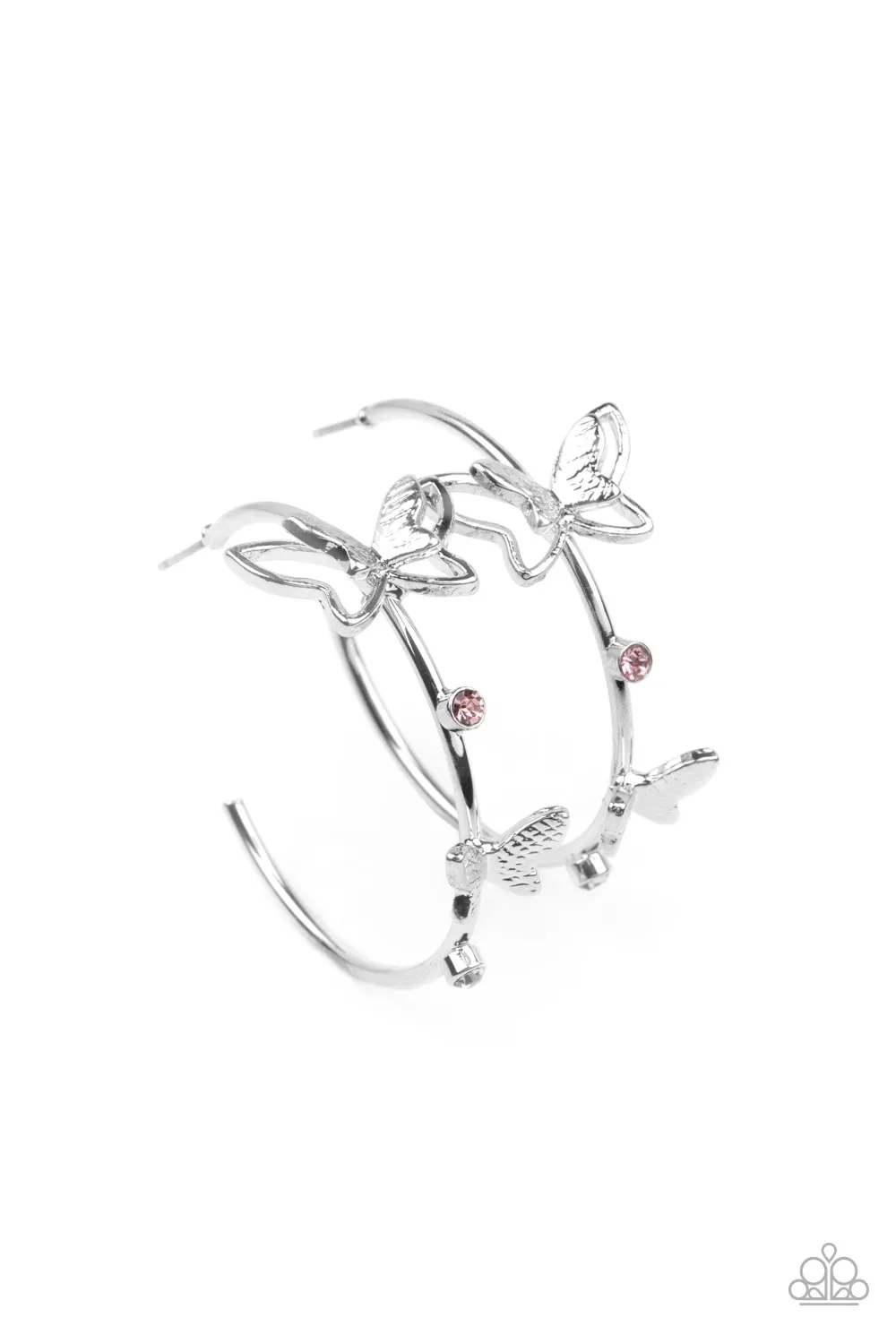 Paparazzi Full Out Flutter - Pink Butterfly Hoop Earrings