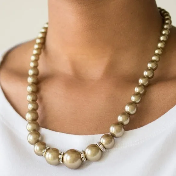 Paparazzi - Party Pearls - Brass Necklace