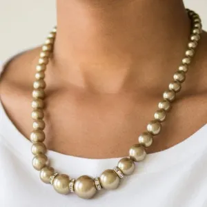 Paparazzi - Party Pearls - Brass Necklace