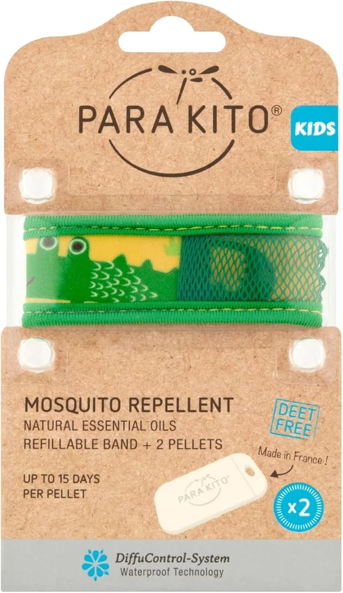 PARA'KITO Bug & Mosquito Bracelets for Kids | Mosquito Spray Alternative | Waterproof, Outdoor Insect Wristband w/Natural Essential Oils | Hiking, Trekking & Camping Accessories (Crocodile)