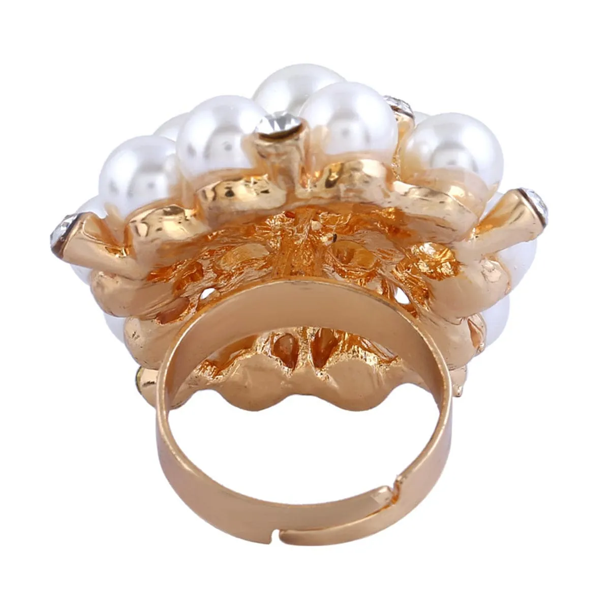 Pearl & Cubic Zirconia 18k Gold-Plated Floral Adjustable Ring