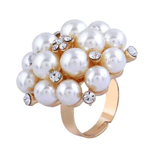 Pearl & Cubic Zirconia 18k Gold-Plated Floral Adjustable Ring