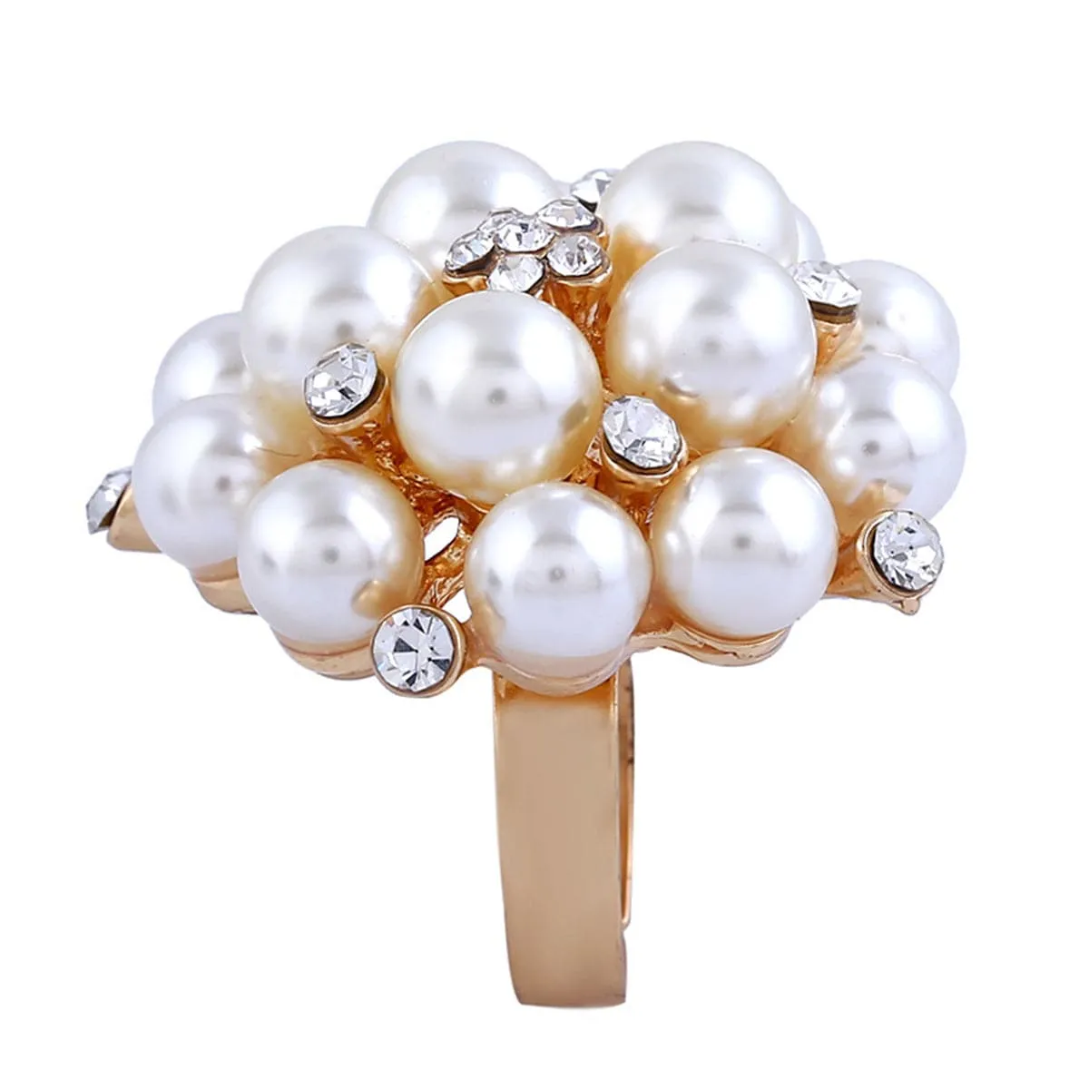 Pearl & Cubic Zirconia 18k Gold-Plated Floral Adjustable Ring