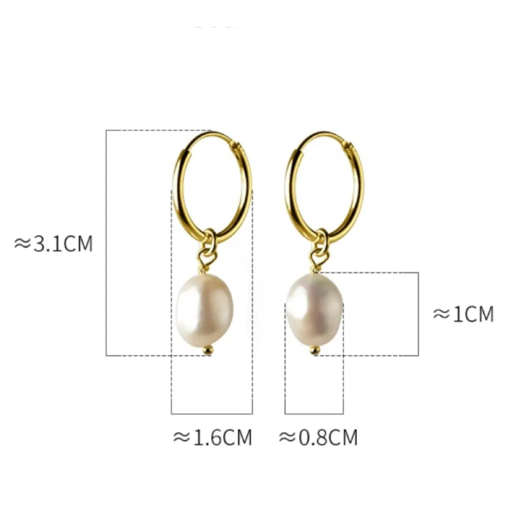 Pearl Drop Hoop Earrings-SH063