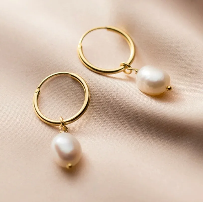 Pearl Drop Hoop Earrings-SH063